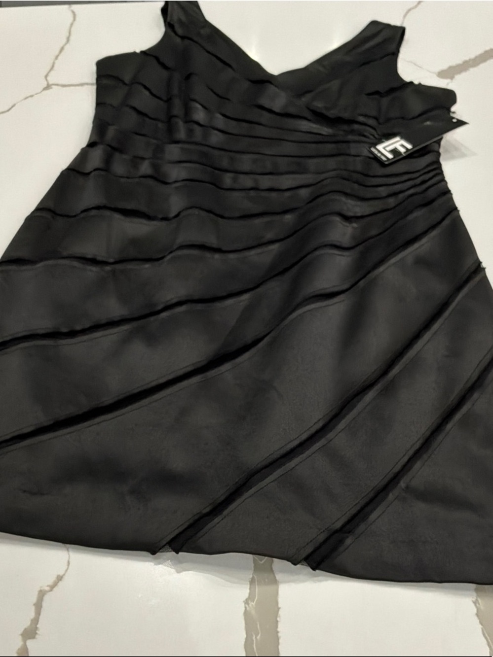 NWT Leslie Fay Size 14 V Sheath Elegant Black Pleated A-Line Dress Reg 128